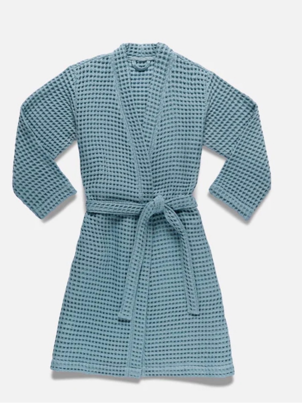 Brooklinen Size S Cotton Blue Waffle Knit Tie Front Loungewear Cozy Relaxed Robe